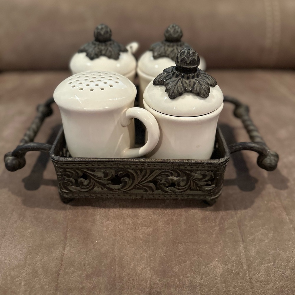 Gracious Goods GG Collection Small Jar Set with Acanthus Leaf Metal Base
